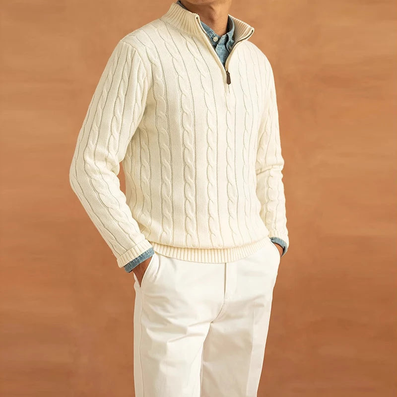Hugh Jacquard Mock Neck Half-Zip Sweater for Men – Timeless Old Money Style