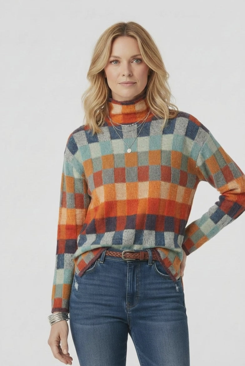 Marenne Women’s Patchwork Turtleneck Sweater