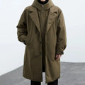 Ravel hooded winter jacket for men in army green, front view showing longline design and hood